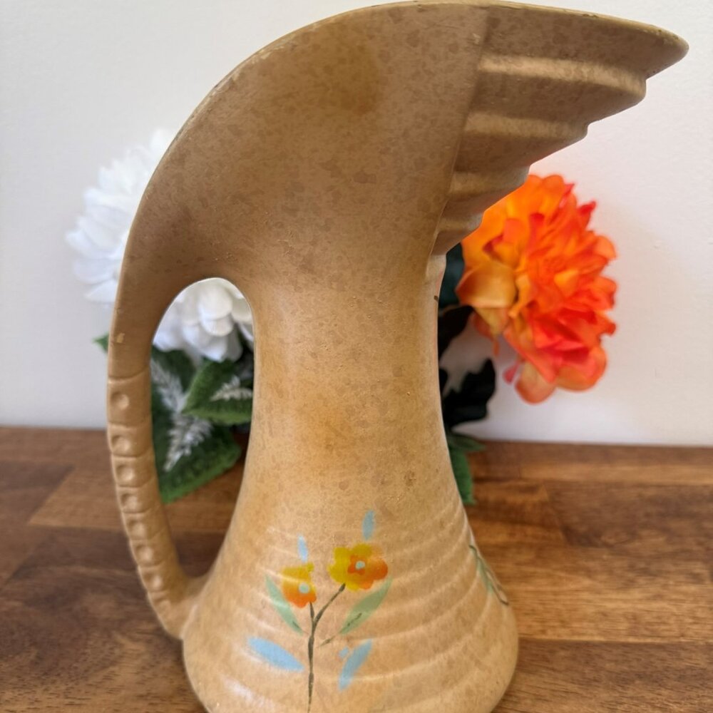 Vintage Denham England Pottery Pitcher Green Floral Hand Painted 1930s